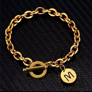Initial Letter Bracelet Gold Color Stainless Steel Chain Alphabet Letter M